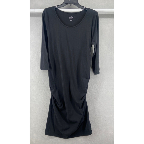 Isabel Maternity Dress Womens Sz L Black 3/4 Sleeves Fitted Stretch Midi Bodycon - Picture 1 of 8